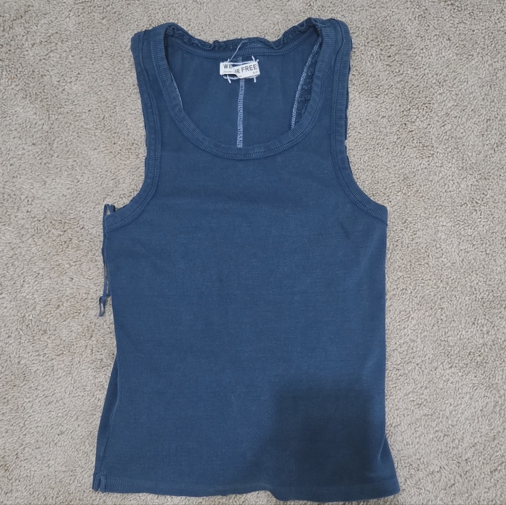 We The Free Teal Ribbed Scoop Tank
